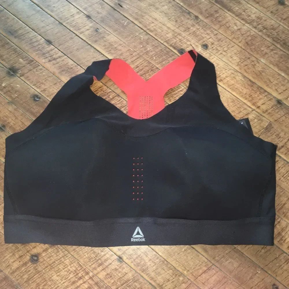 Reebok L/XL black &orange athletic racerback wireless  bra